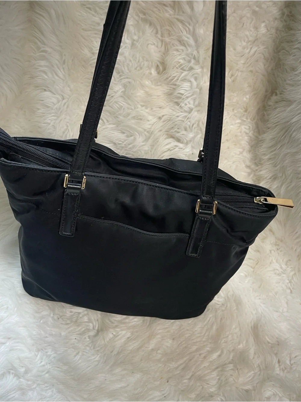 MICHAEL KORS Black Nylon Medium Tote with Gold tone Hardwares .